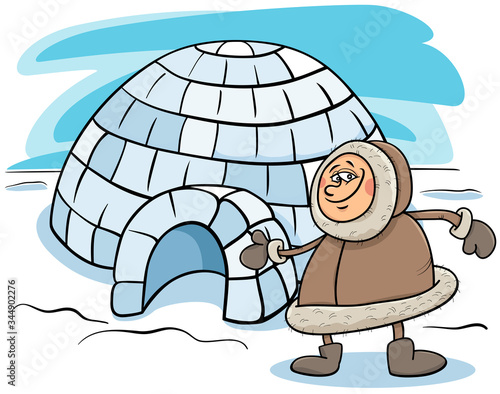 eskimo with igloo cartoon illustration
