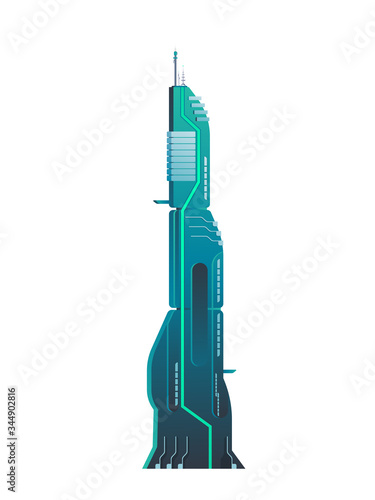 Futuristic urban architecture. The building of the future. Element for science fiction and fantasy. Isolated. Vector.