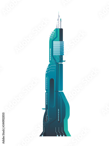 Futuristic urban architecture. The building of the future. Element for science fiction and fantasy. Isolated. Vector.