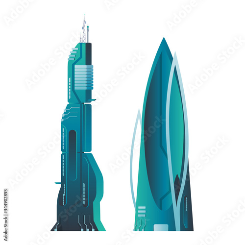 Futuristic urban architecture. The building of the future. Element for science fiction and fantasy. Isolated. Vector.