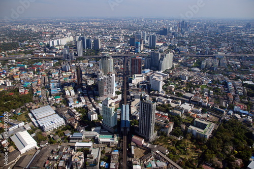 BANGKOK  THAILAND - JAN 1  2019  Aerial photograph of Bangkok above the Skytrain station Go straight until there is a cross-section highway There are many buildings and houses. With a weird horizon.