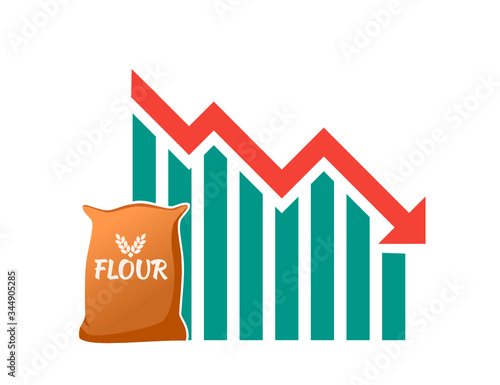 Wheat Flour Raw Staple Food Material Price Value Stock Market Demand Decrease Drop Fall Down Statistic Report with Graph Chart Diagram Illustration Vector. Can be Used for Web, Infographic & Print