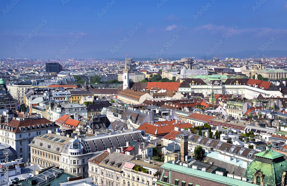 An aerial view of Vienna, Austria from St. Stephen's Cathedral.