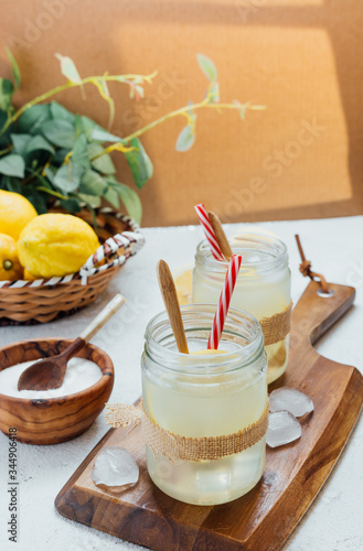 Homemade lemonade with sugar.