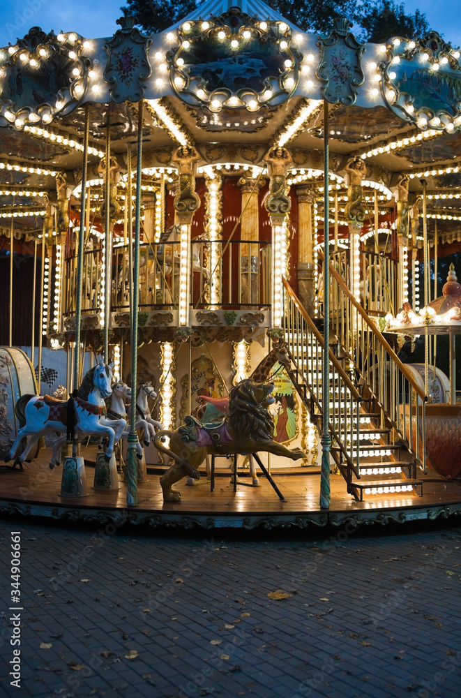 Colorful merry-go-round with the night illumination.