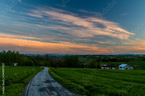 Sunset in calm village, Poland