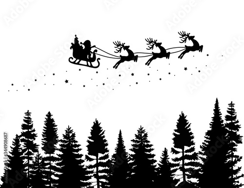 Santa Claus on the sky in winter season.Merry Christmas and Happy New Year. paper art design.Vector EPS 10.