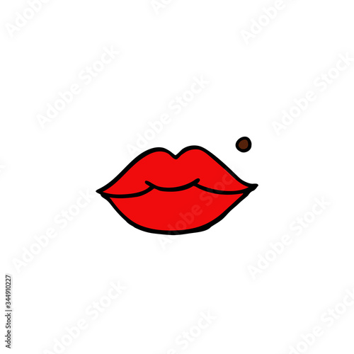 lips and beauty spot doodle icon, vector illustration