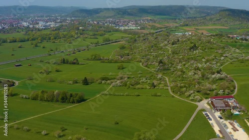 Aerial view of the city Urbach in Germany on a sunny spring day during the coronavirus lockdown. photo