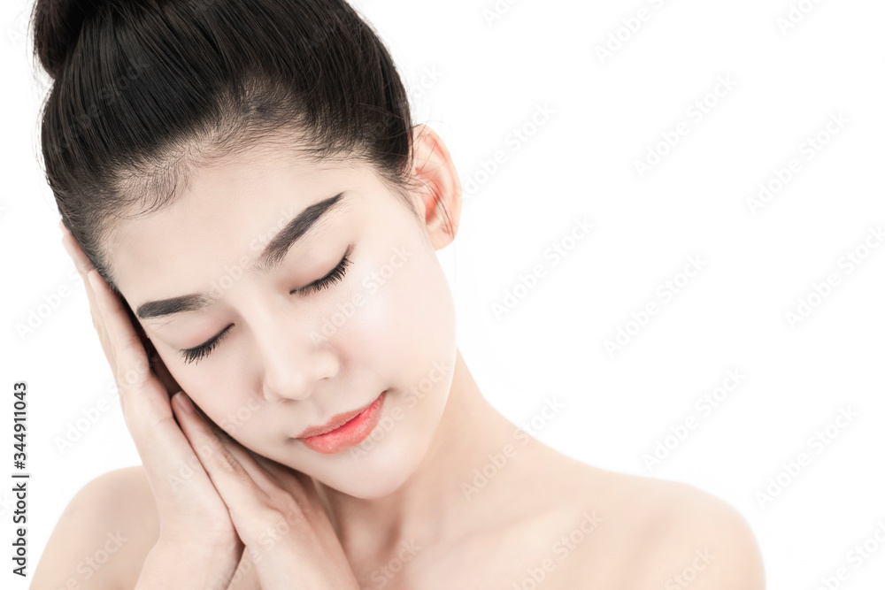 Portrait of beautiful woman with perfect skin. White skin care and spa beauty girl.