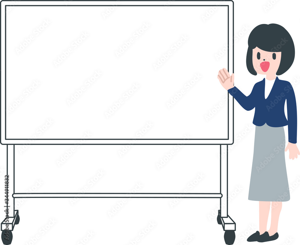 ホワイトボードと女性の先生のイラスト ホワイトボードと女性の先生のイラスト