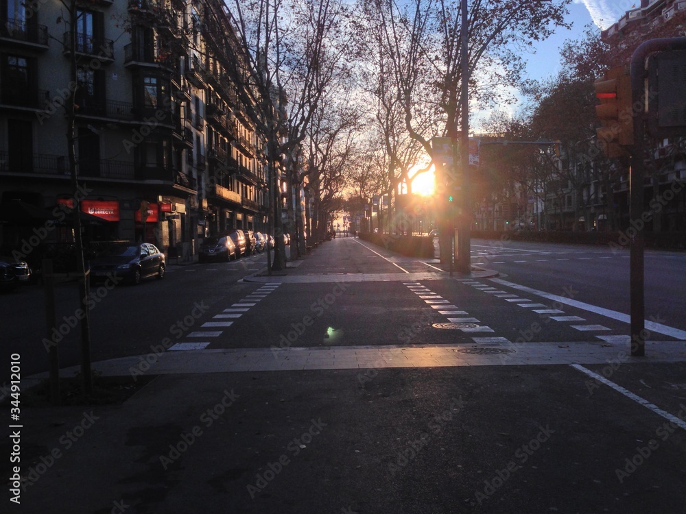 city street at sunset
