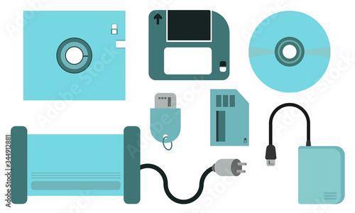 Vector data storage icons set ,Digital data devices icon set isolated on the white background
