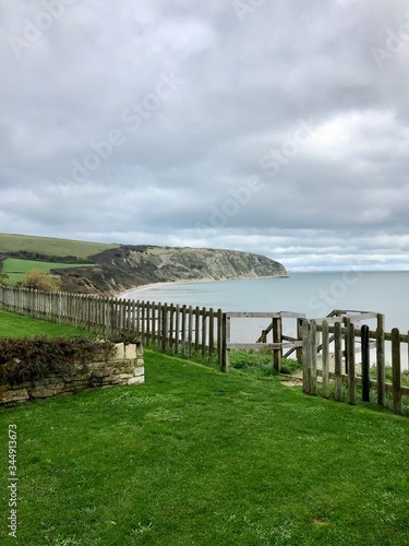 Idyllic coastal landscape Swanage in Dorset and cliff view 