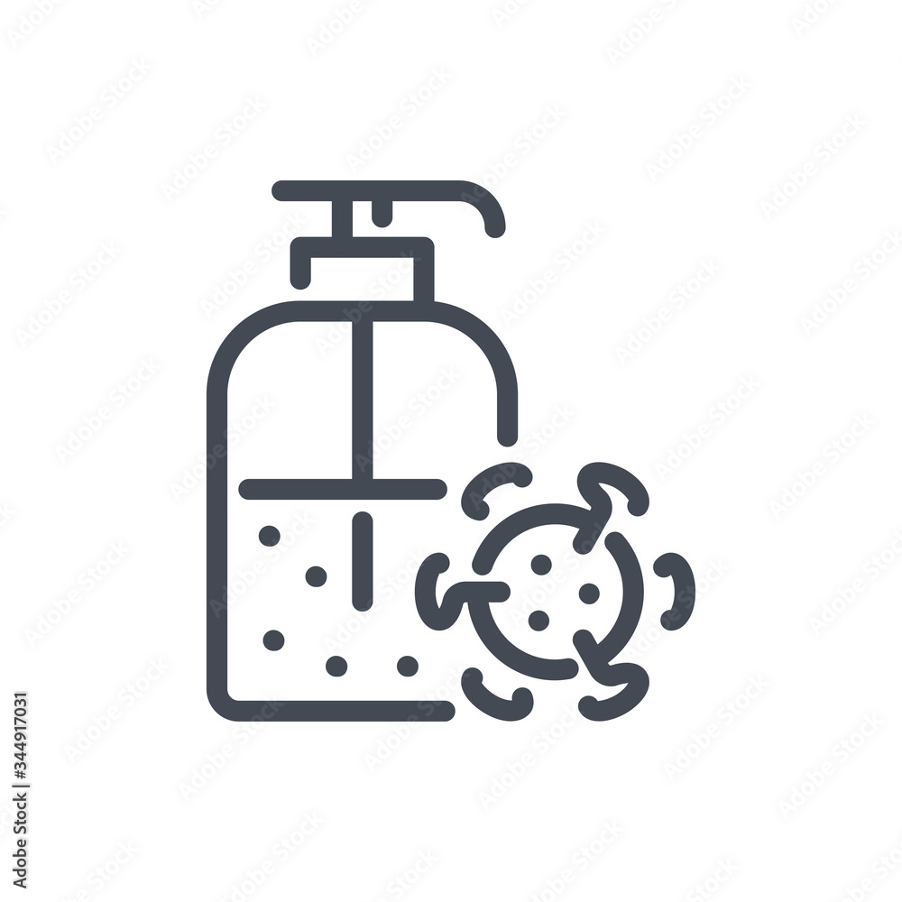 Sanitizer line icon. Antiviral antiseptic vector outline sign.