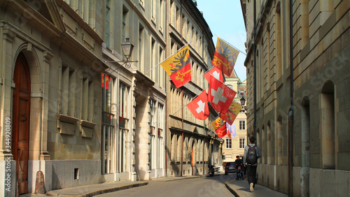 GENEVA, SWITZERLAND - 26 SEPTEMBER 2015: Geneva street in the fall. Switzerland