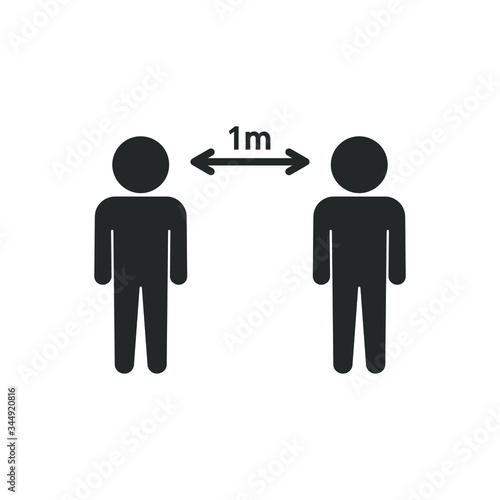 Social distancing icon. Coronavirus epidemic/pandemic prevention. Keep 1 meter distance sign. Preventive measures. Covid-19. Vector illustration.