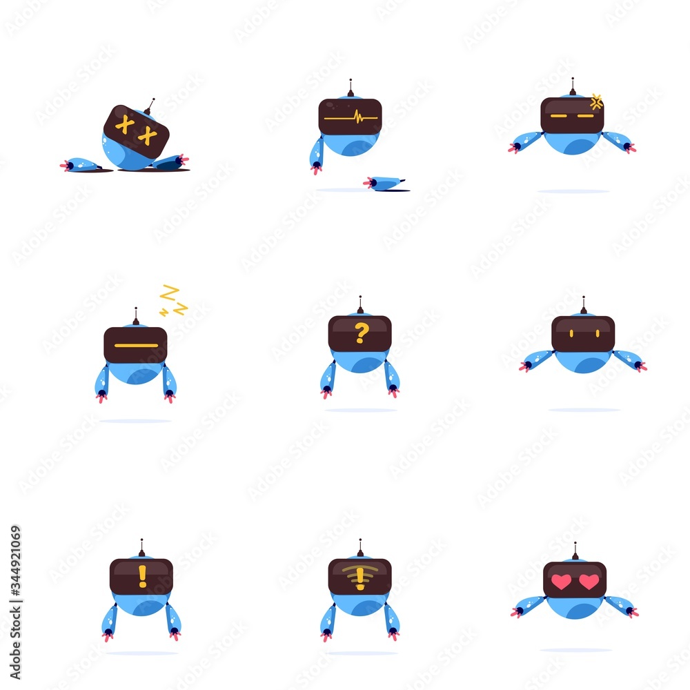 Obraz premium set of blue robot vector illustrations with various expressions