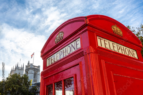 Red phone booth in London. United Kingdom.