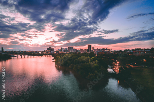 Aerial view of Downtown Richmond, Virginia over the James River