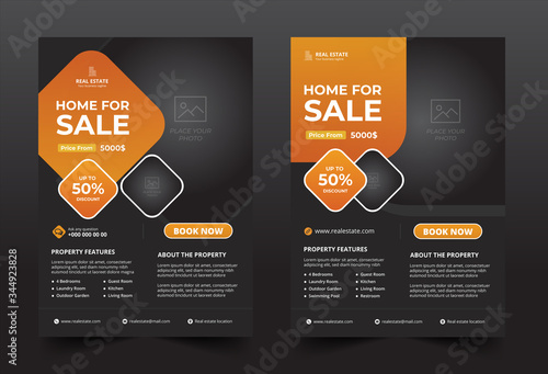 Black real estate broker flyer and poster templates. Flyer concept.Brochure template design. Concept of architecture design.