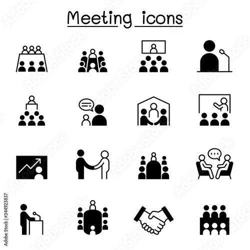 Meeting, conference, seminar, planning icon set vector illustration graphic design