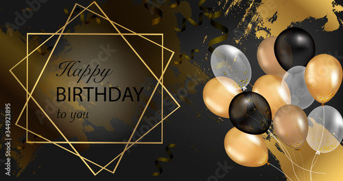 Gold sparkles background Happy Birthday. Happy Birthday background. Greeting logotype for card, flyer, poster, sign, banner, web, postcard, invitation. Happy birthday vector illustration 
