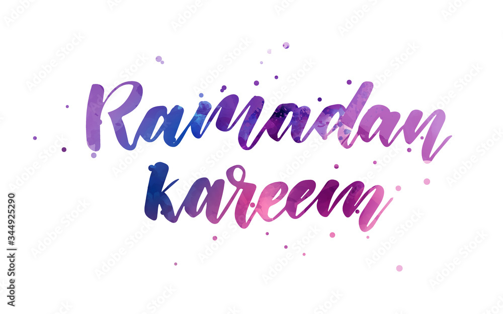 Ramadan kareem (Muslim holiday) - handwritten watercolor modern calligraphy lettering. Holiday concept.