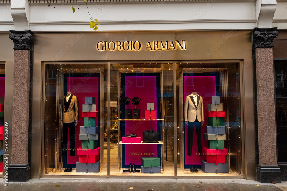 LONDON- Giorgio Armani store exterior in Knightsbridge, a luxury Italian  fashion brand Stock Photo | Adobe Stock