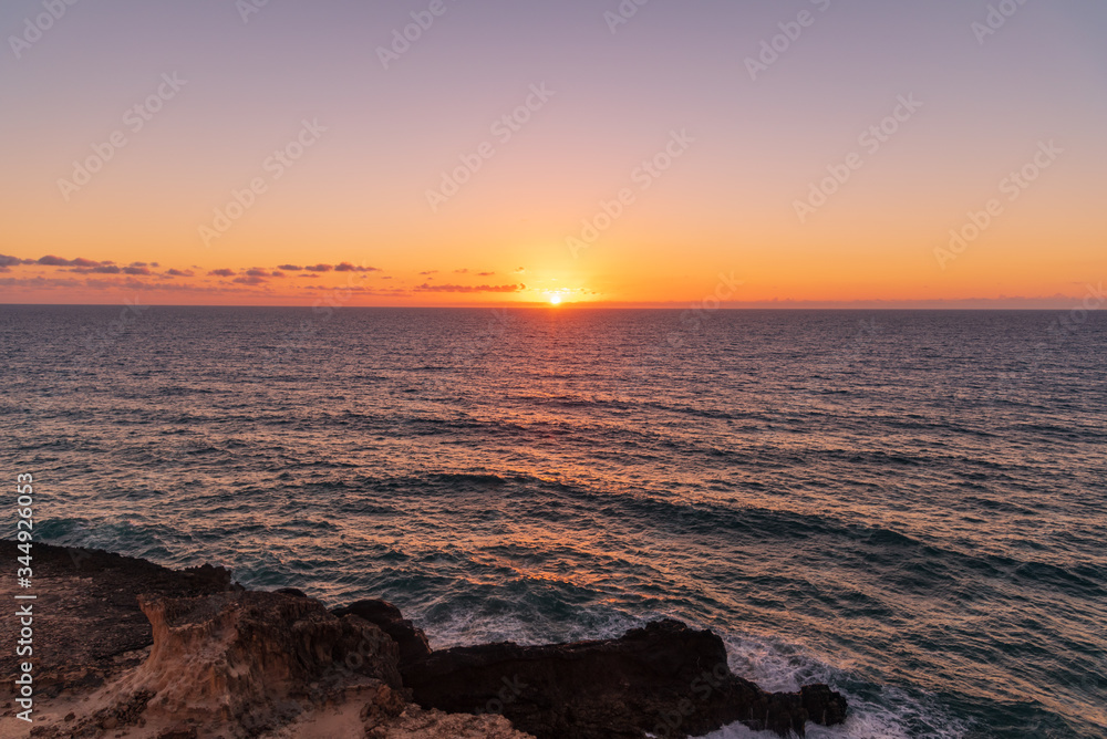 caves and cliffs of Fuerteventura in Spain at sunset