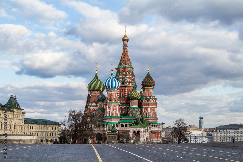 Covid-19, quarantine in Moscow, coronavirus in Russia. Empty Red Square without people