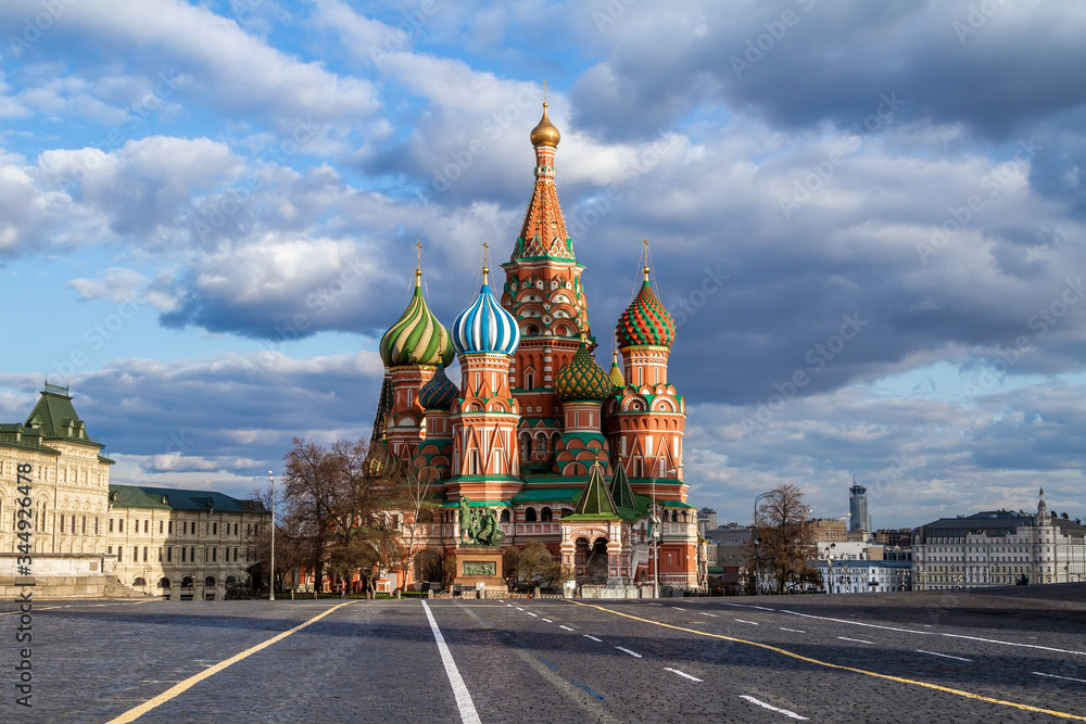 Covid-19, quarantine in Moscow, coronavirus in Russia. Empty Red Square without people