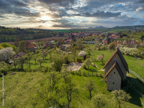 Aerial view from st. Johann to village Velehrad  where is a beautiful former monastery buildings with basilica of Saint Cyrillus and Methodius.