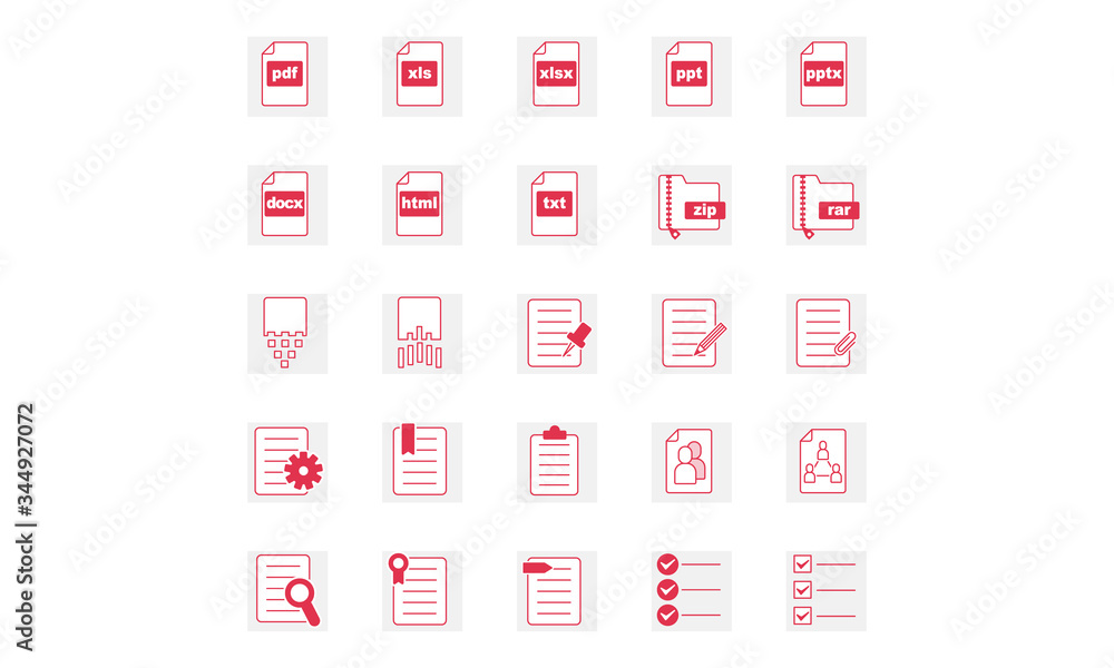 set of icons file name,documents names,check box,pins set of icons file name,documents names,check box,pins