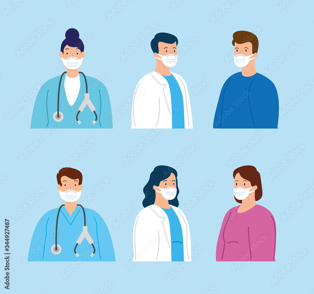 group of medical staff and people sick using face mask vector illustration design group of medical staff and people sick using face mask vector illustration design