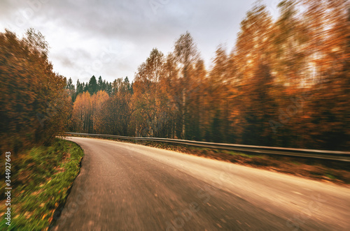 Curvy road in autumn forest