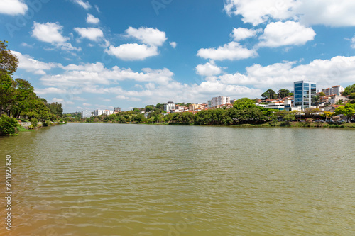 Famous lake in the city of Bragança Paulista. Sunny day and blue sky in the well-known tourist city in the interior of São Paulo, Brazil.