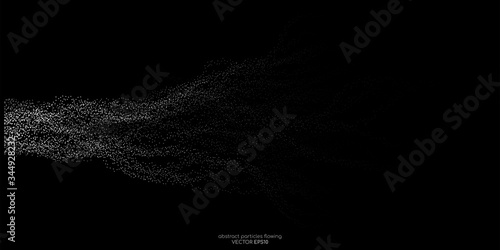 Abstract white dots particles flowing wavy isolated on black background. Vector illustration design elements in concept of technology, energy, science, music.