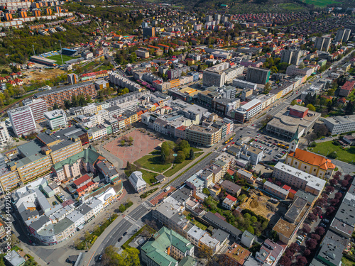 Tablou pe pânză Aerial view of center Zlin, modern town in Moravia
