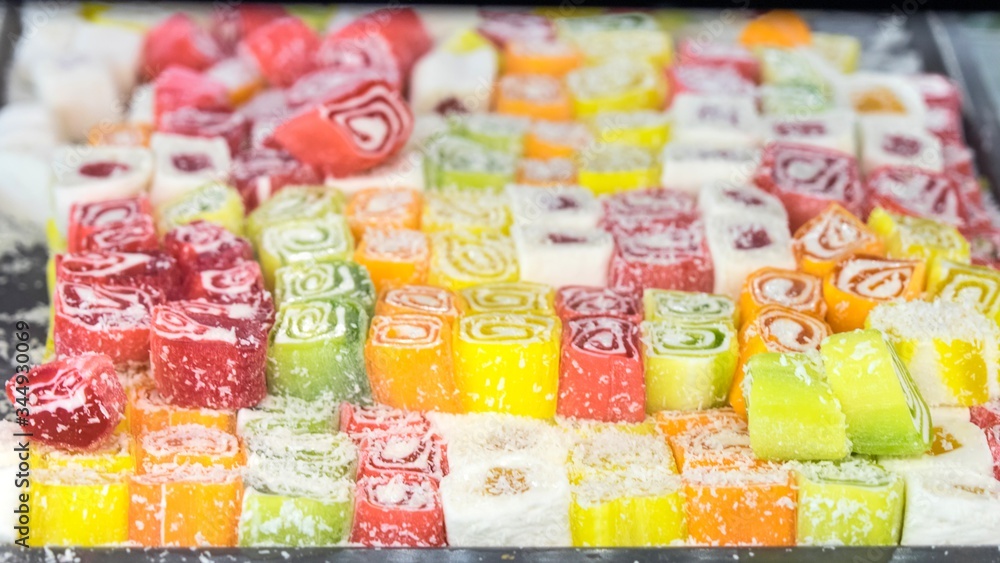 Close up of Turkish delight or lokum, Northern Cyprus.