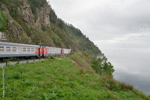 Excursion train at Kirkirey station - Circum-Baikal Railway - Russia