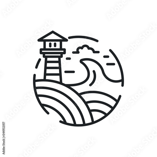 Lighthouse Searchlight Beacon Tower Island Beach Coast Simple Line Art logo design inspiration