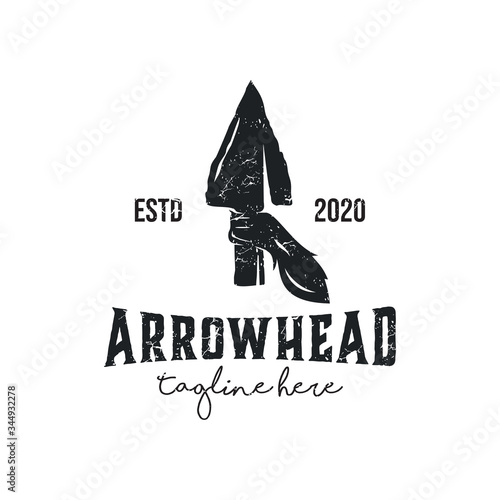 Native Indian Spear Arrowhead for Hunting, Hunt, Hunter Vintage Grunge Retro Hipster Logo Design