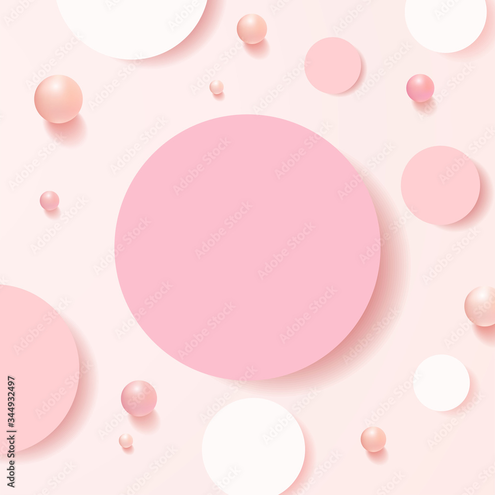 minimal scene with geometrical forms. top view cylinder podiums in soft pink background with balls. Scene to show cosmetic product, Showcase, shopfront, display case. 3d vector illustration.