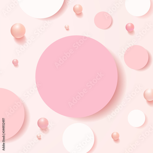 minimal scene with geometrical forms. top view cylinder podiums in soft pink background with balls. Scene to show cosmetic product, Showcase, shopfront, display case. 3d vector illustration.