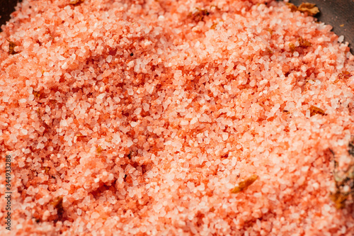 Pink aromatic bath salt, relaxation spa. Spa and aromatic cosmetics concept.