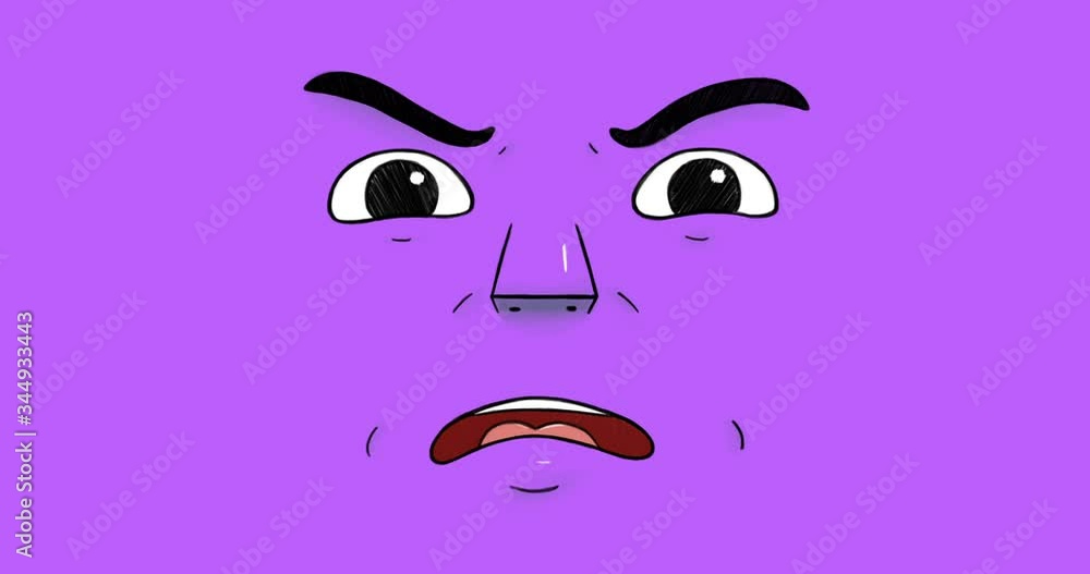Hand drawn animation of a face showing disgust isolated on purple background Hand drawn animation of a face showing disgust isolated on purple background