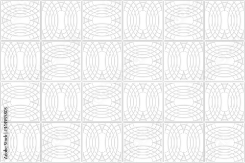 3d rendering. Seamless modern white square grid pattern design ceramic tile wall art background.