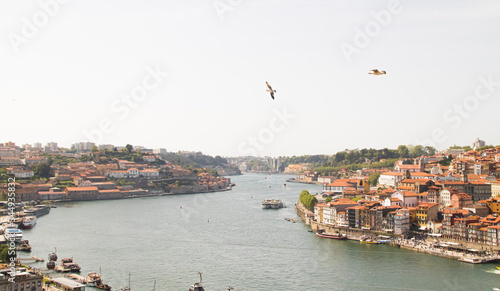 Porto old town cityscape and Douro river at sunny day