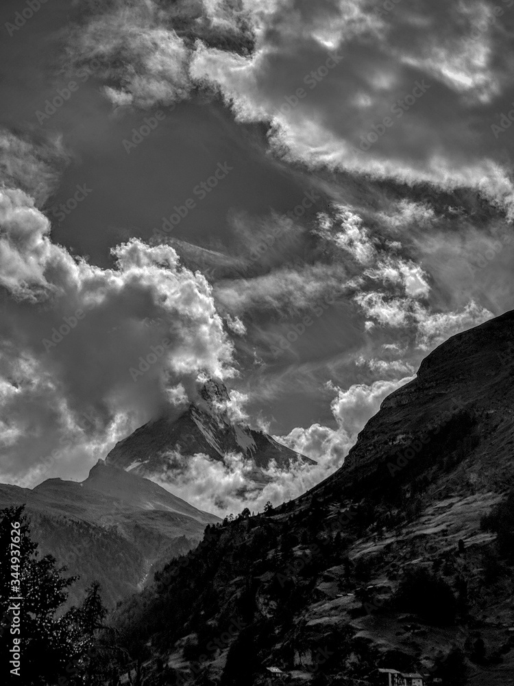 Black and White Photography of Clouds around Matterhorn peak